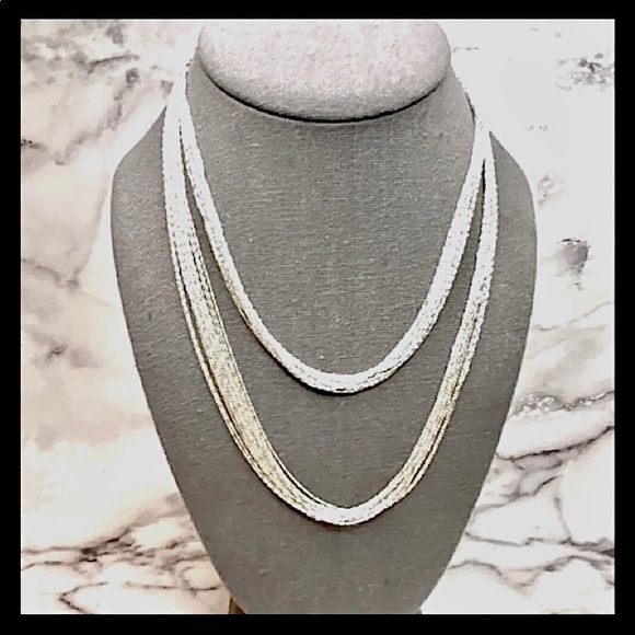 15 Strand 36” Modern Liquid Silver Necklace - Picture 2 of 10